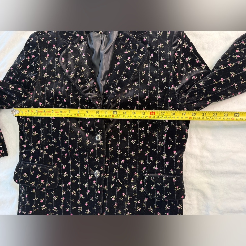 Quilted Velvet Floral Sequin Blazer Black Pink Rose Jacket VTG Cottagecore Y2K - Picture 9 of 11